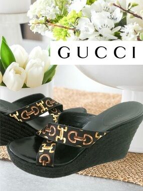 AUTHENTIC GUCCI Y2K VINTAGE HORSEBIT WEDGE SANDALS